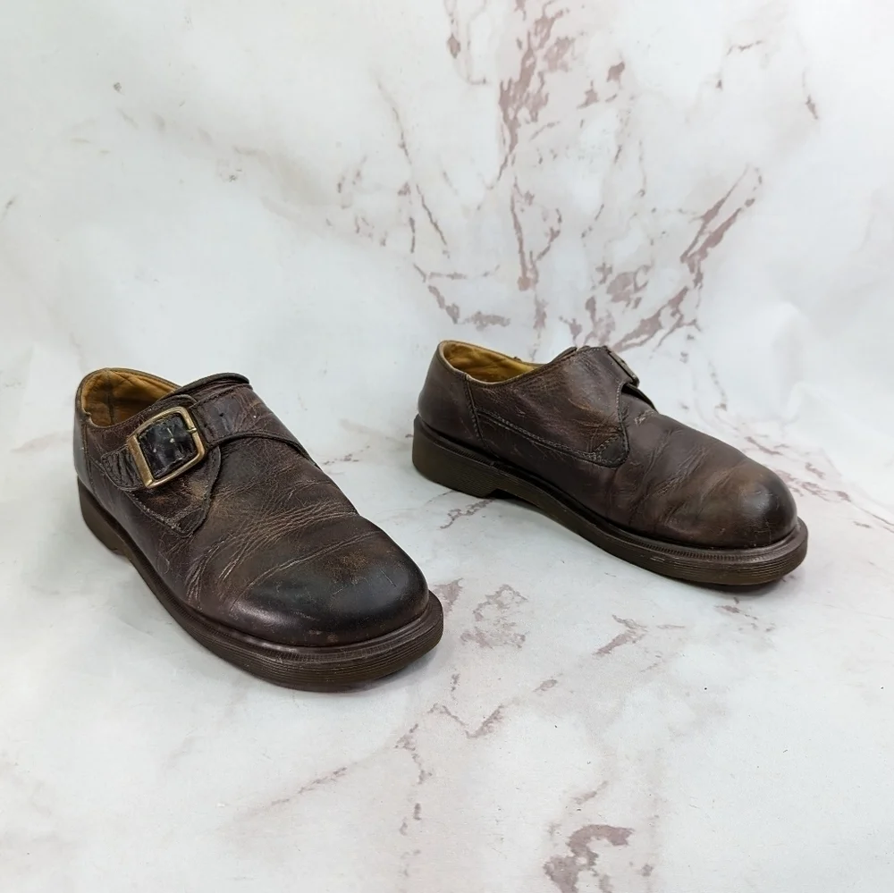 Vtg Dr Martens Shoe Womens 9.5 Leather Monk Strap Buckle Made England Oxford Y2K - Picture 4 of 14